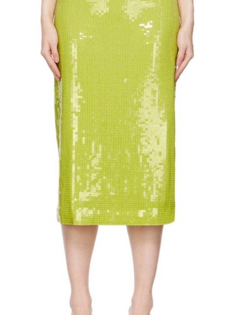 Helmut Lang Lime Green Sequin Midi Skirt
